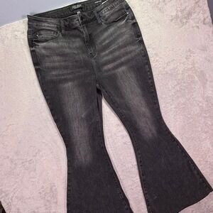 Judy Blue Womens Super Flare Jeans 15/32 Black High Rise Raw Hem JB88116